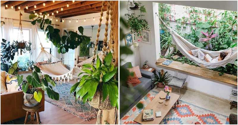 Decorate indoor ideas with hammocks