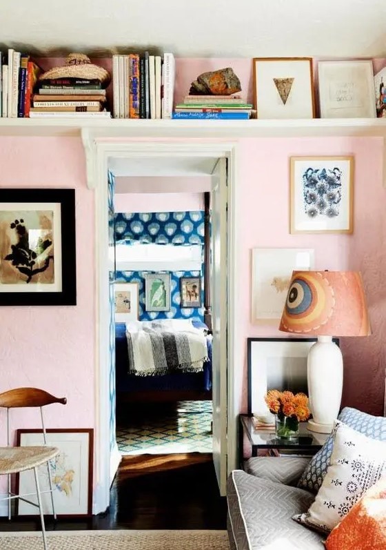 A long shelf over the door is a cool idea to store and display some things while not cluttering up the room