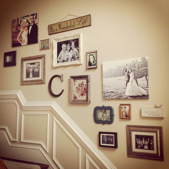 Family photos paired with monograms and various vintage images look great together and fill the empty space on the wall