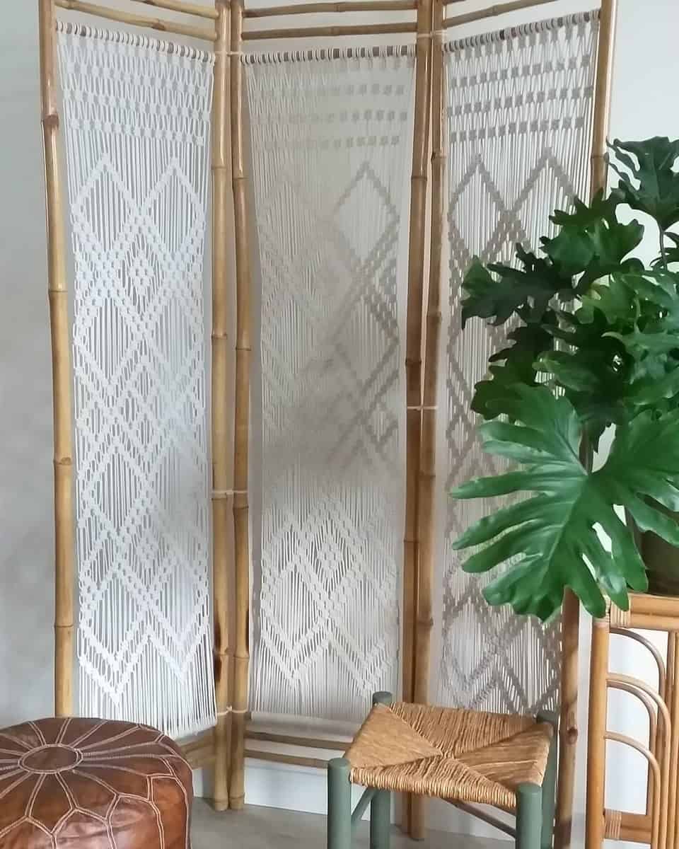 Bamboo divider with white fabric