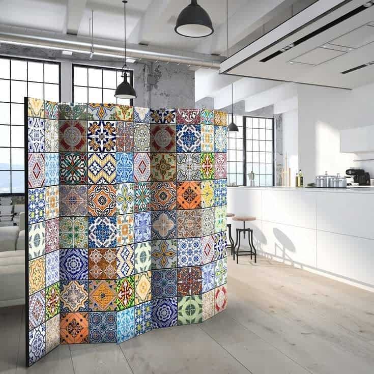 Wall divider made of colorful mosaic tiles