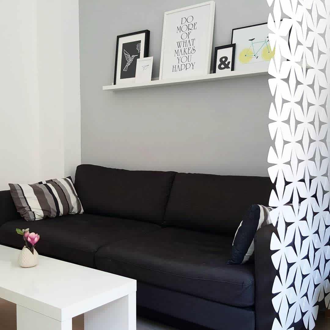 small living room with black sofa