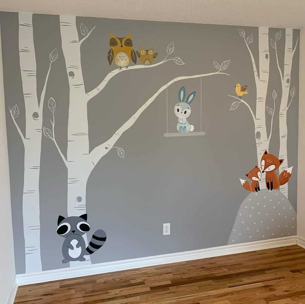 Hand-painted photo wallpaper “Animals in the Forest” for children 