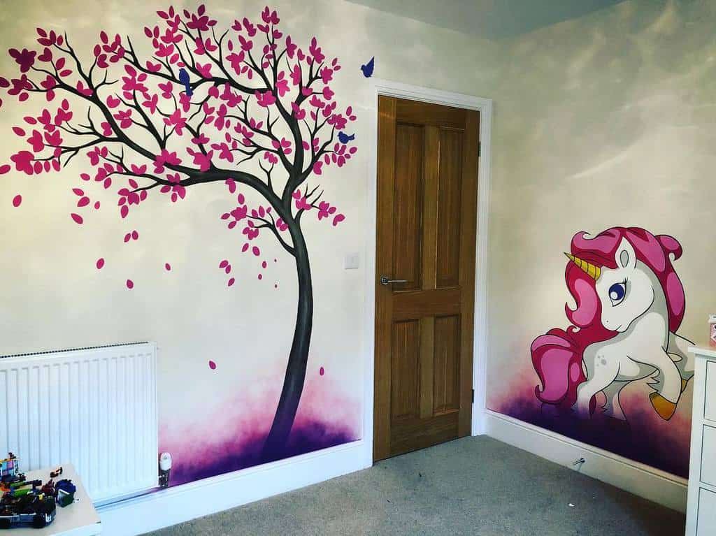 Pink tree and unicorn wall art 