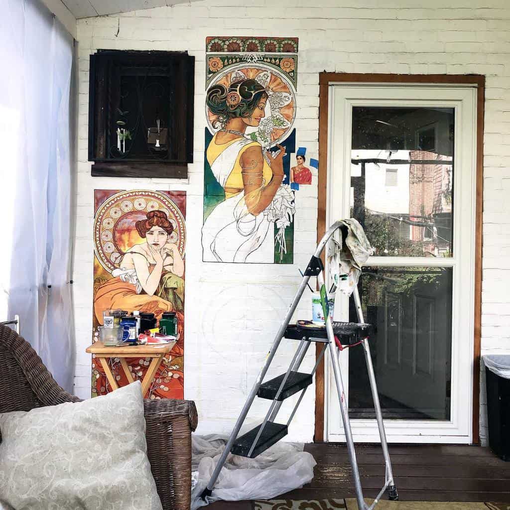 Indian inspired women's front porch murals 