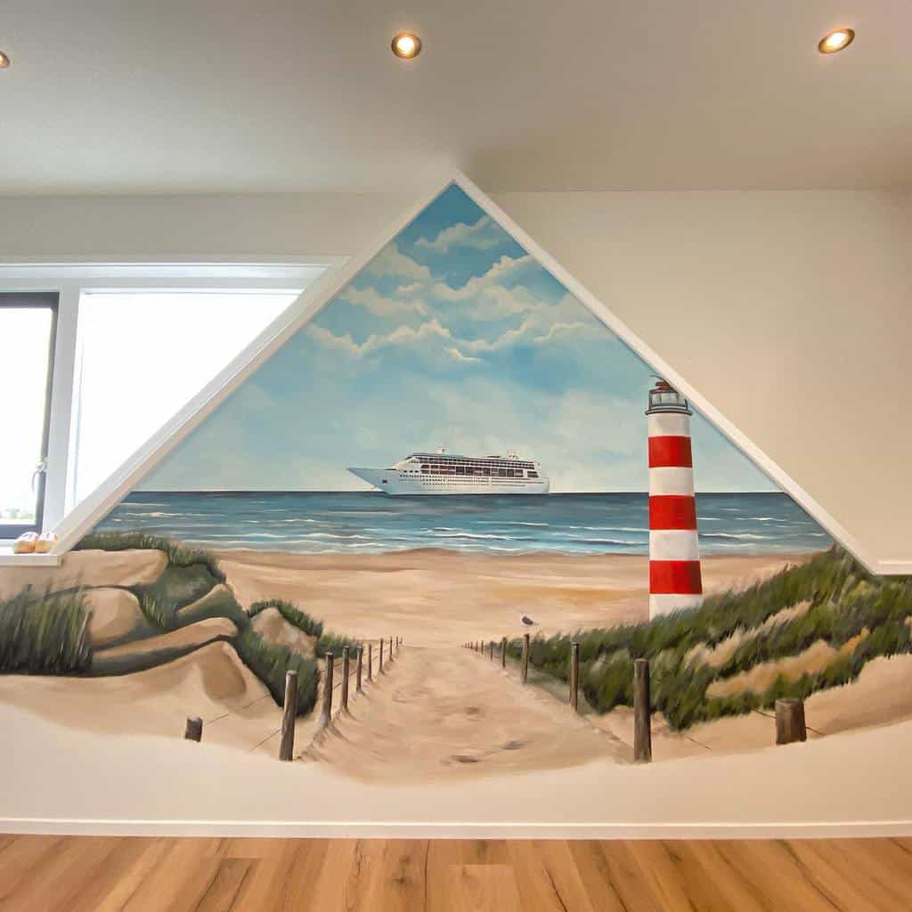 Live like a cruise ship lighthouse beach mural 