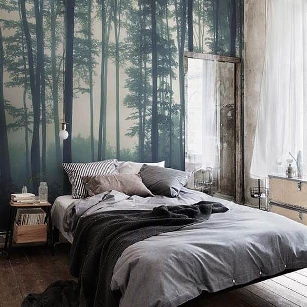 Forest wallpaper floating bed 