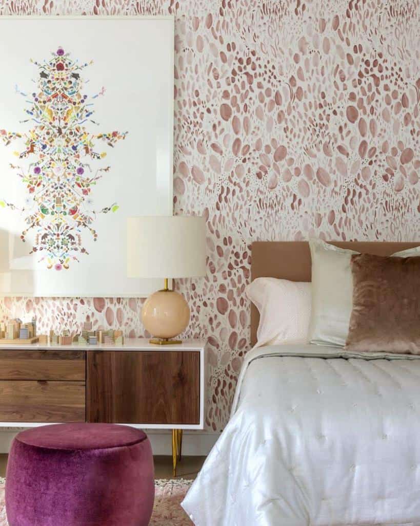 Print bedroom wallpaper, colorful wall art, vintage closet 