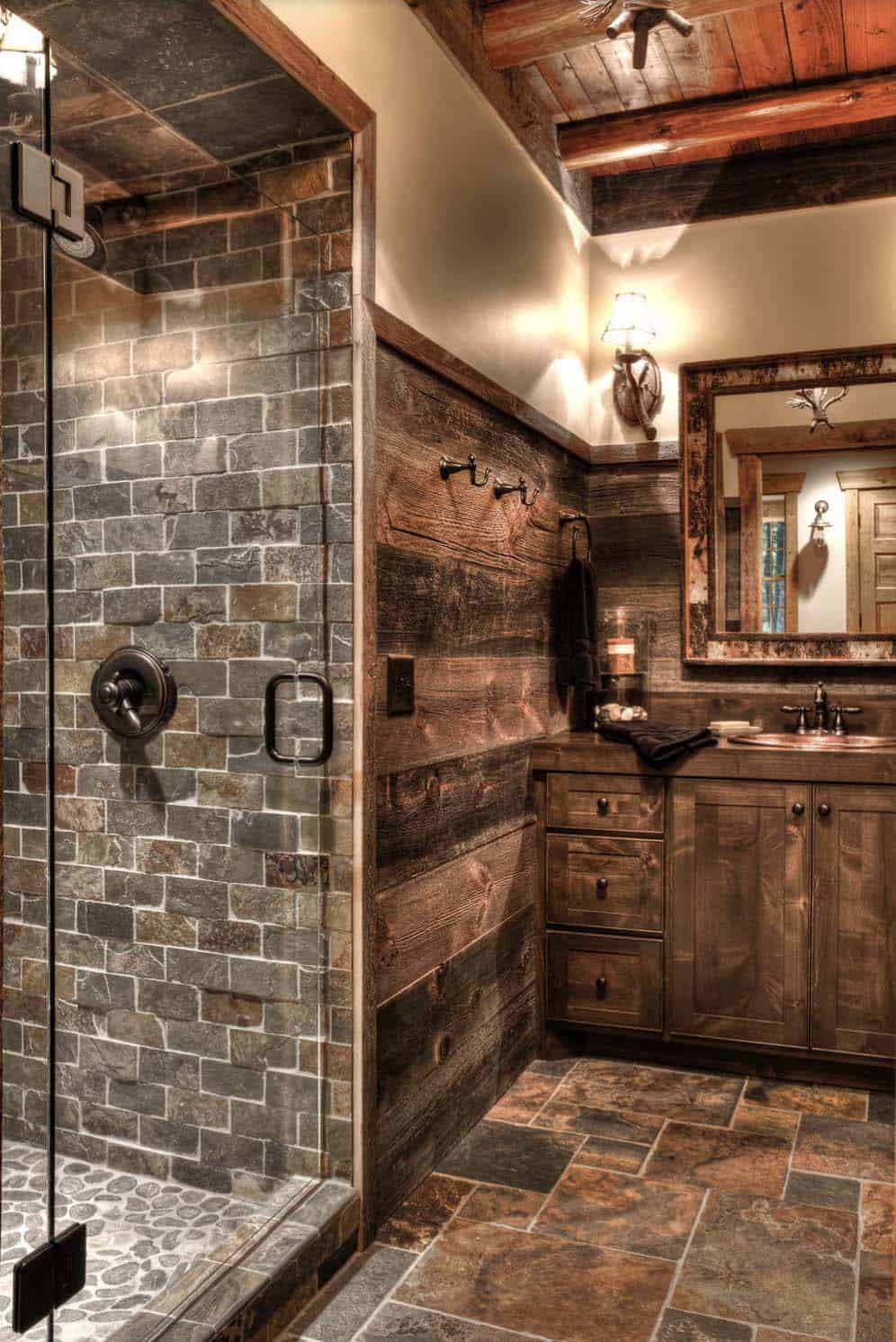 Rustic bathroom with an earthy color palette