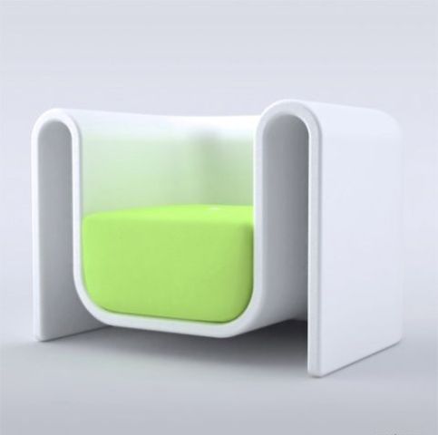 A curved white chair with a neon green seat looks very minimalist and eye-catching and will make a cool statement in a minimalist or modern room