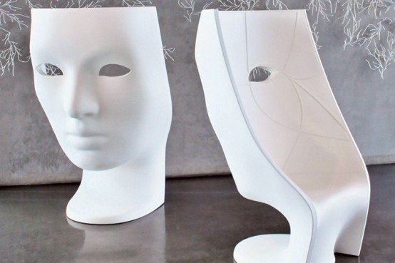 Unique white chairs that feature a human face on the other side will make a striking statement in the room and give it that certain something