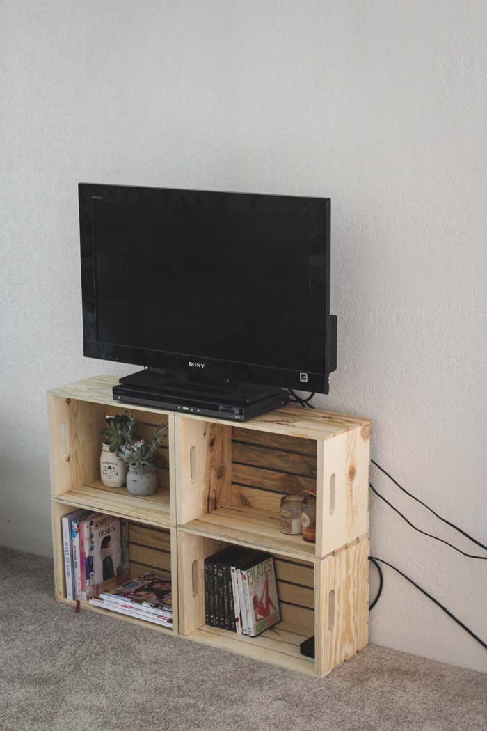 Stacked TV and Storage Stand by Crate Creations #diywoodcrateprojects #diywoodcrateideas #decorhomeideas
