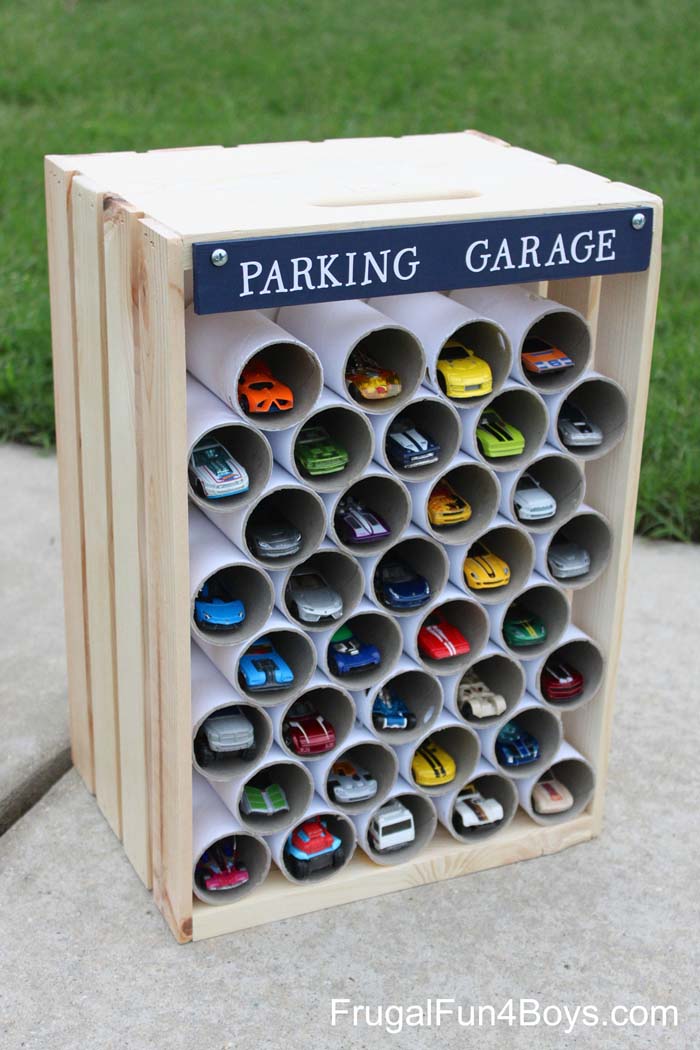 Creative storage for kids car collection #diywoodcrateprojects #diywoodcrateideas #decorhomeideas