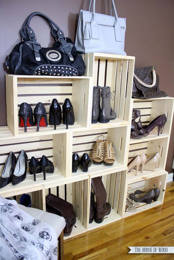 Custom wooden shoe rack built from scratch #diywoodcrateprojects #diywoodcrateideas #decorhomeideas