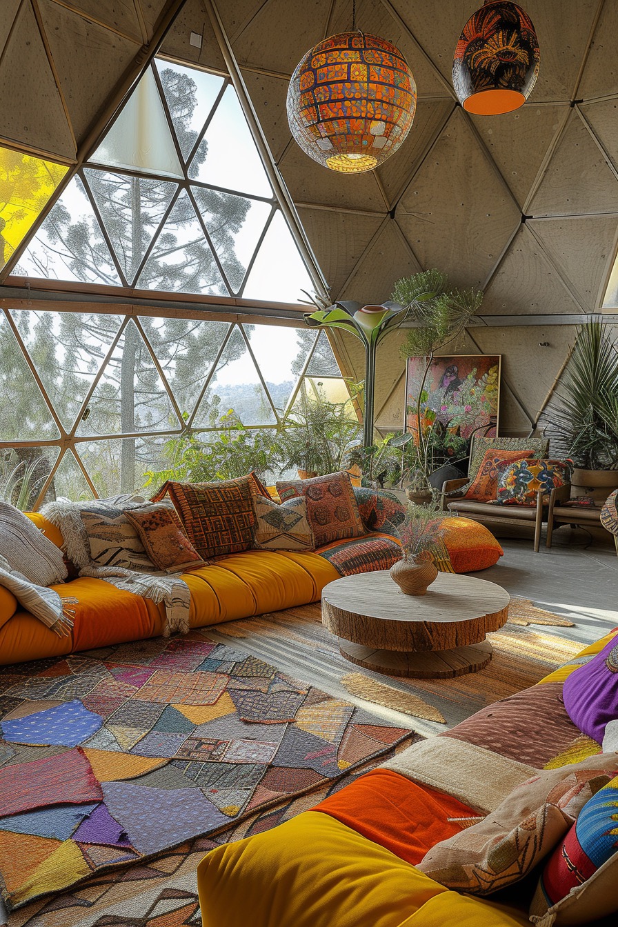 Colorful futuristic geodesic dome from the 70s