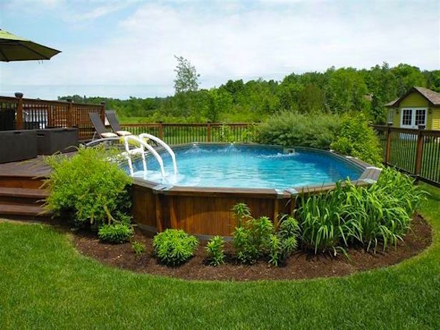 24 Above-Ground Pool Deck Design Ideas | Backyard pool landscaping .