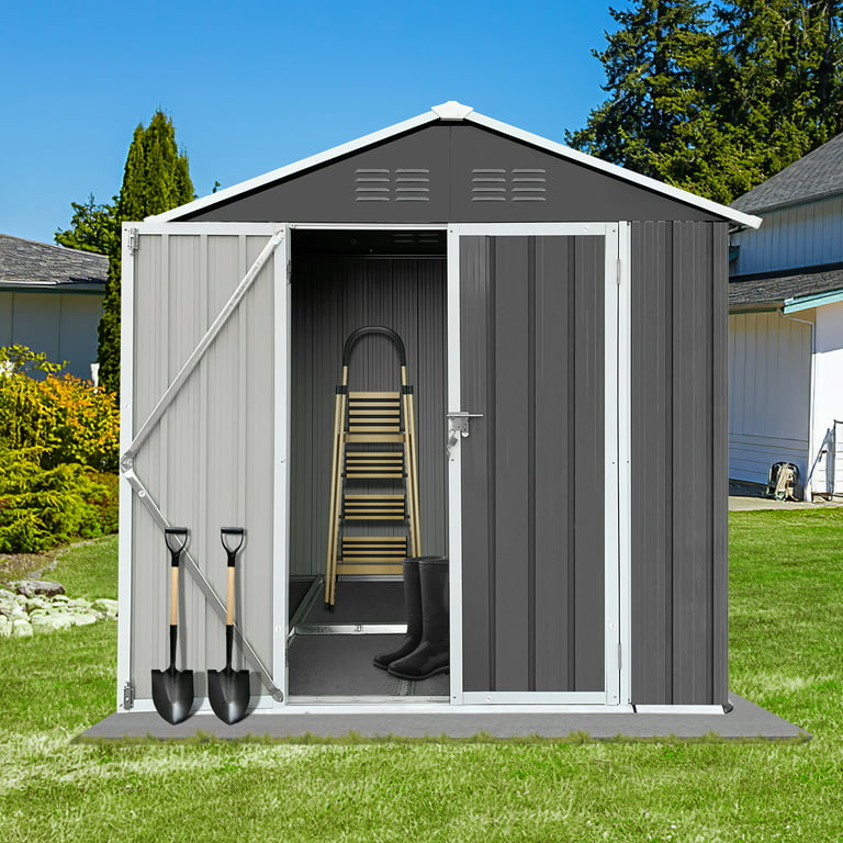 SESSLIFE Galvanized Metal Outdoor Shed with Lockable Door, Outside .