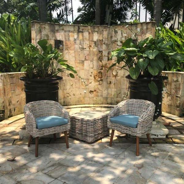 Rattan Garden Bistro Set - 2 Chairs + Side Table Poole - Rattan .