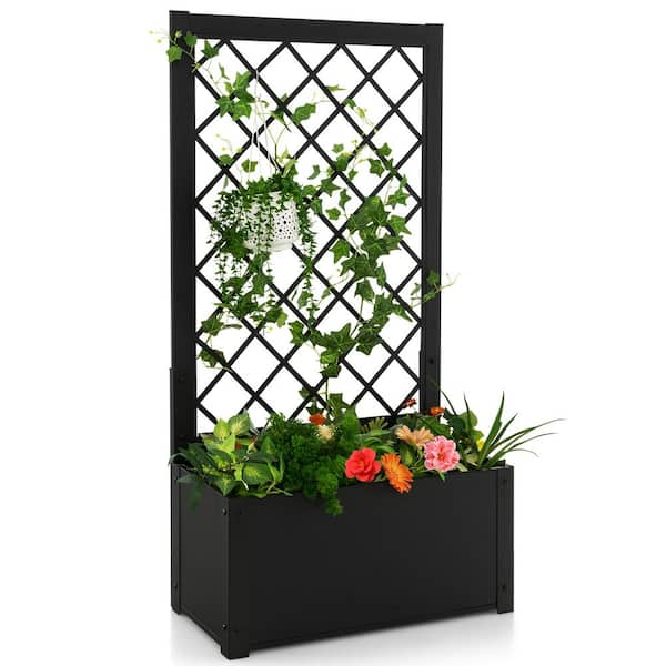 HONEY JOY 49 in. Metal Planter Box with Trellis Raised Garden Bed .