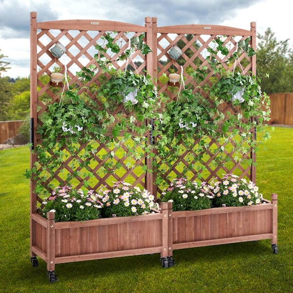 VEVOR 2-Pieces Wood Planter with Trellis Outdoor Raised Garden Bed .