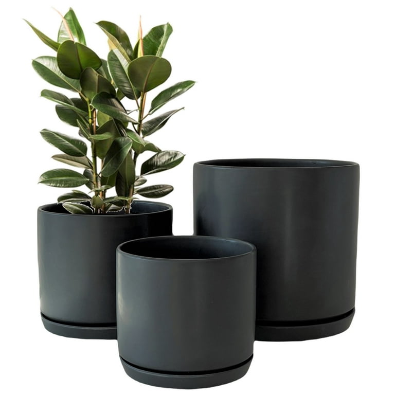 Matt Black Plant Pots Garden Planters Set 3 Indoor Outdoor Ceramic .