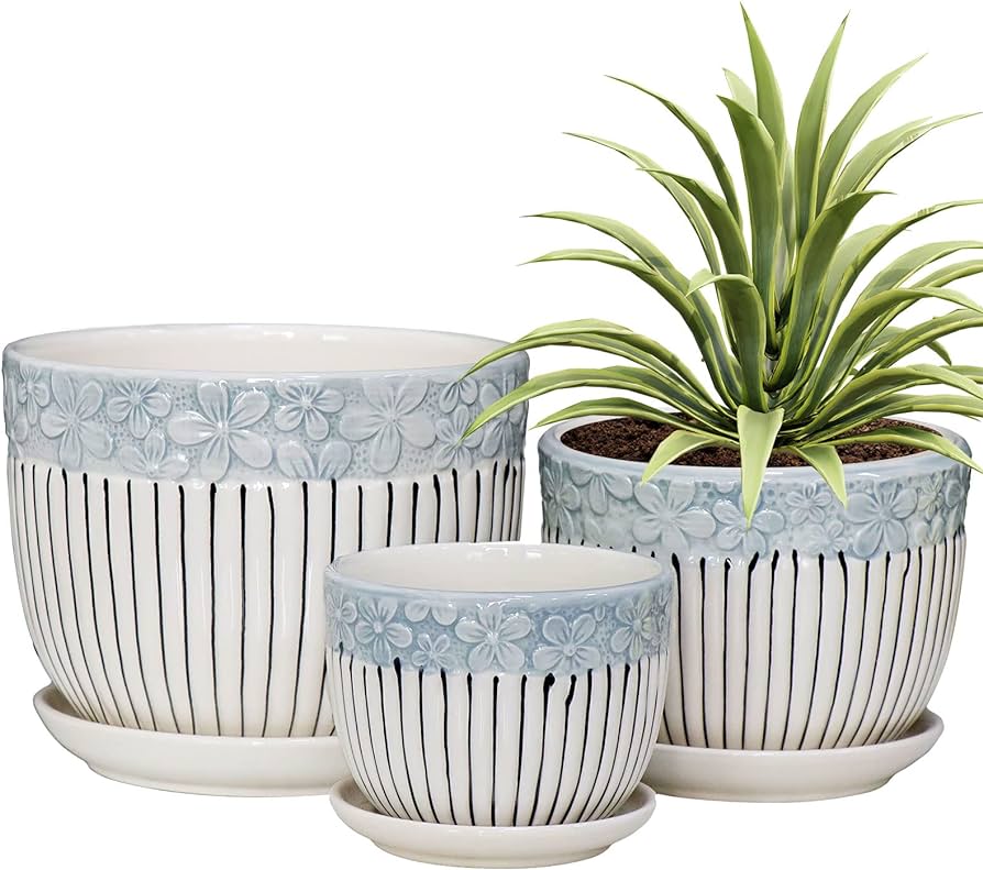 Amazon.com : Ton Sin Grey Flower Pots,Texture Planter for Indoor .