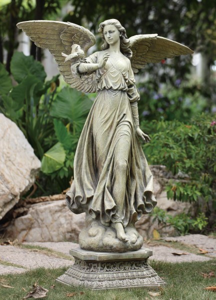Angel on Pedestal Garden Statue - 46.