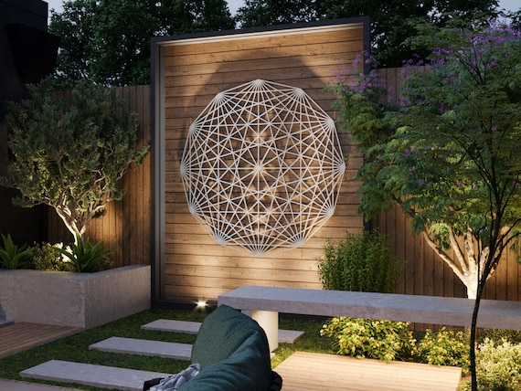 Tesseract Sacred Geometry Outdoor Metal Wall Art Sculpture, Extra .