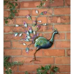 Outdoor Hand Finish Diamante Peacock Garden Wall Art With Detailed .