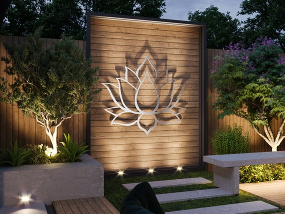 Lotus Flower Large Outdoor Metal Wall Art, Garden Sculpture, Zen .