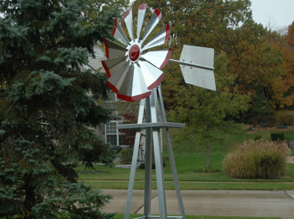 Small Galvanized Backyard Windmill with Red Tips | Windmill .