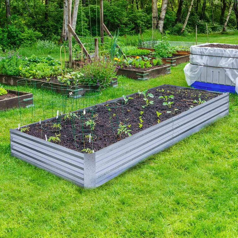 FOYUEE Galvanized Raised Garden Beds, 8x4x1ft, for Vegetables .