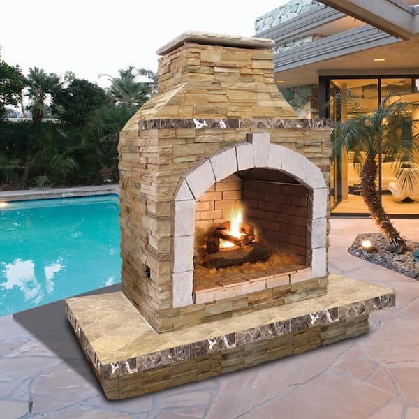 Cal Flame 78 in. Stone Veneer and Tile Propane Gas Outdoor .