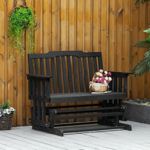 Outsunny Width in 48.75 in. 2-Person Wood Outdoor Glider Bench .