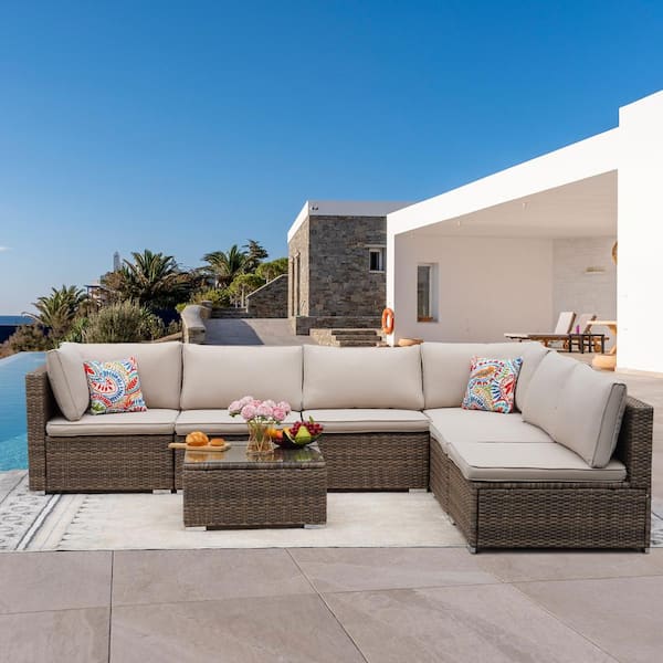 Cesicia 7-Piece Wicker Outdoor Sectional Sofa Set Patio .