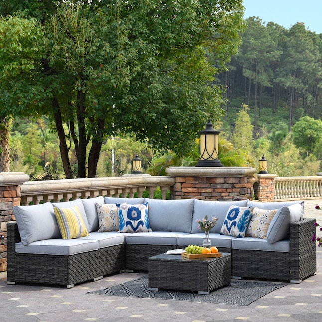 XIZZI Sunrise Rattan Outdoor Sectional with Gray Cushion(S) and .