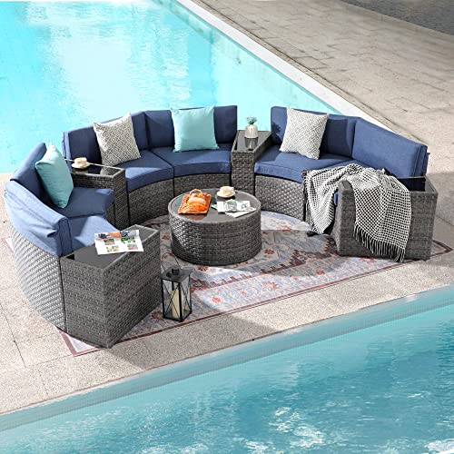 5-13 pcs Outdoor Curved Sofas, Curved Outdoor Sectionals, Grey .