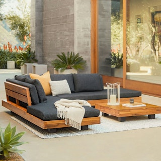 Acacia Wood & Slate Gray Fabric Outdoor Sectional Set | Lubek .