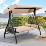 HOMREST 3-Seat Outdoor Porch Swing with Adjustable Canopy and .