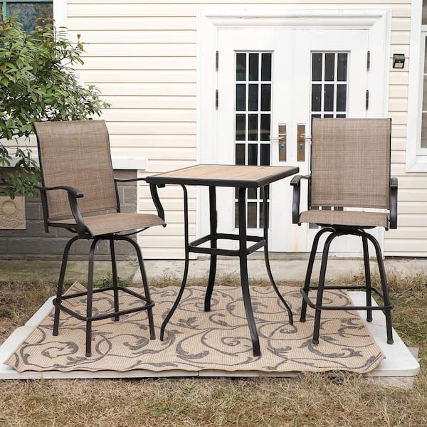 PHI VILLA Black 3-Piece Metal Square Outdoor Patio Bar Set with .