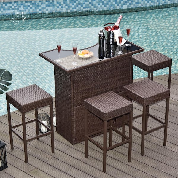 Outsunny 5-Piece Metal Rectangle Bar Height Outdoor Serving Bar .