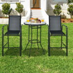 Costway 3 PCS Outdoor Patio Bar Table Stool Set Height Tempered .