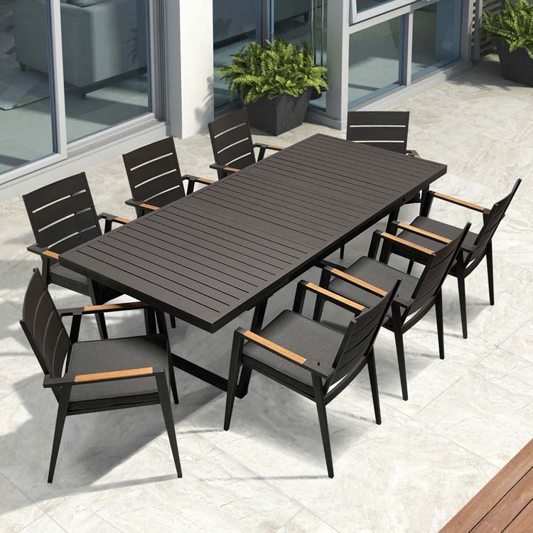 9 Pc Aluminum Patio Dining Set - Raven table with Keto chair .