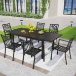 7pc Metal Patio Dining Set With Rectangular Expandable Table & 6 .