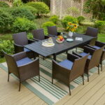 MF Studio 9-Piece Outdoor Patio Dining Set with Metal Extendable .