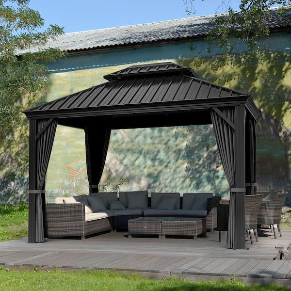 EGEIROSLIFE 12 ft. W x 10 ft. D Double Roof Hardtop Aluminum Patio .