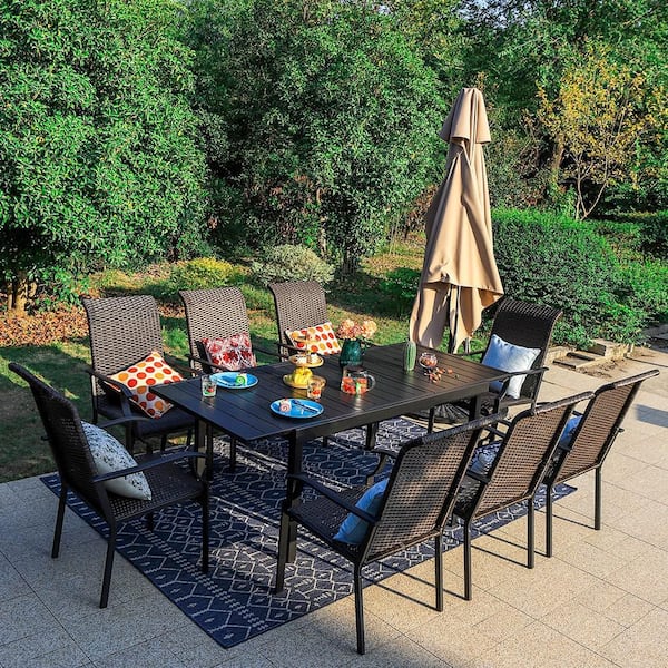 PHI VILLA 9-Piece Metal Patio Outdoor Dining Set with Expandable .