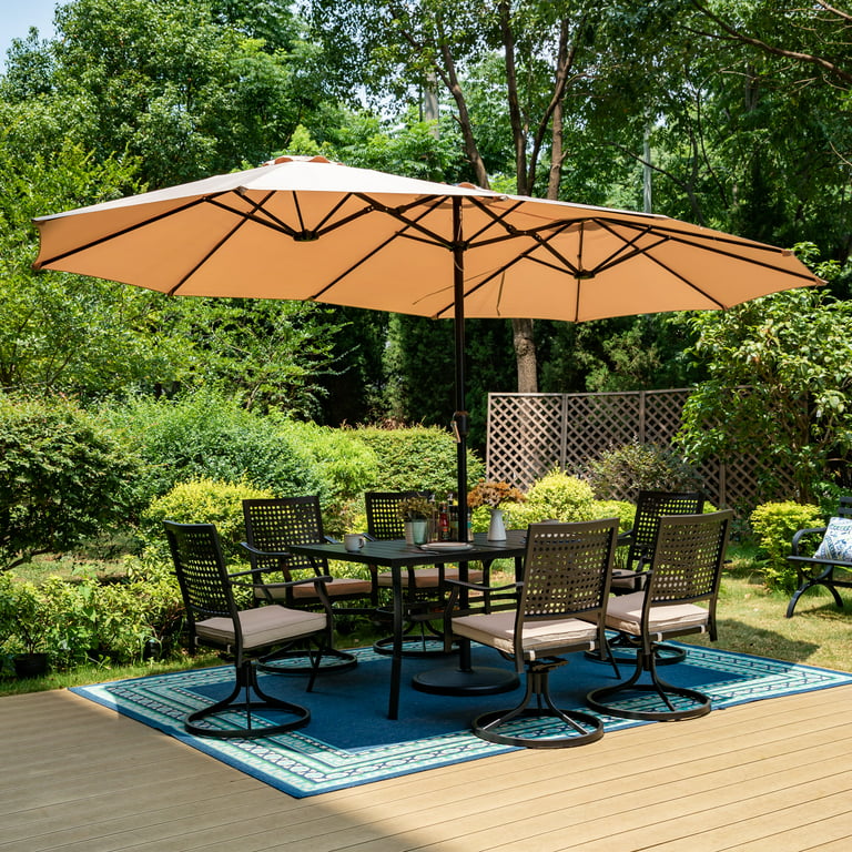 Summit Living 15ft Double-Sided Patio Umbrella with Base Large .