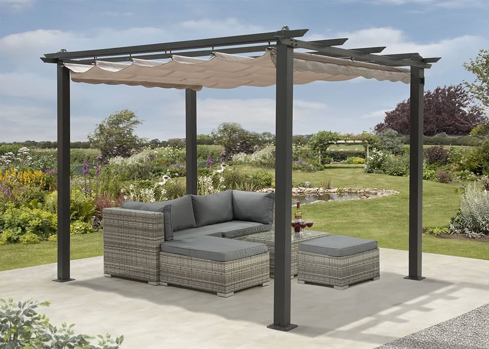 Pergola 3m x 3m Garden Shade Gazebo Weather Proof, Aluminium .