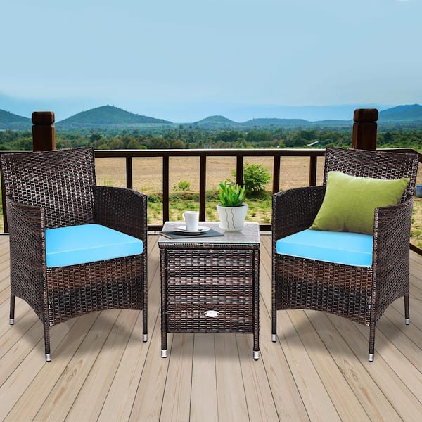 3-Piece PE Rattan Wicker Patio Conversation Set Outdoor Chairs and .